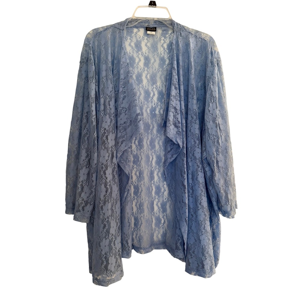 Salon Studio Womens 3X Blue Floral Lace Open Front Cardigan Draped Kimono C80